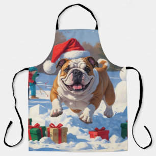 Tablier Scène de neige festive de Noël Bulldog