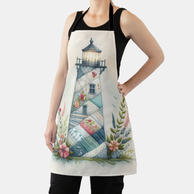 Tablier Scène florale côtière du phare patchwork (Insitu)
