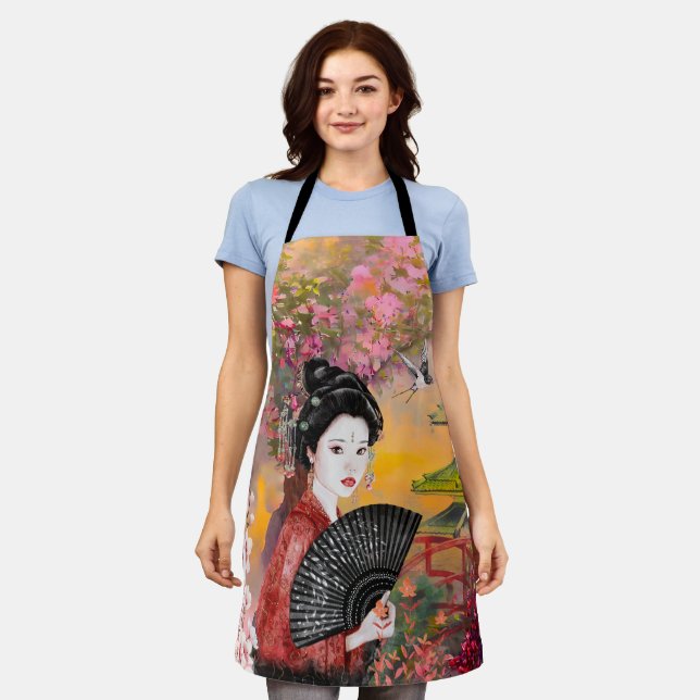 Tablier Scène Japonaise Avec Une Femme (Porté)