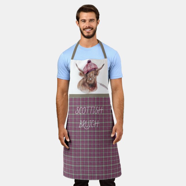 Tablier Scottish Bruich (Cook) rose et Brown Plaid (Porté)