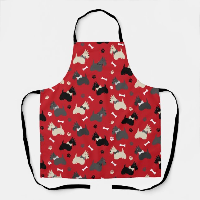 Tablier Scottish Terrier Paws and Bones Red (Recto)