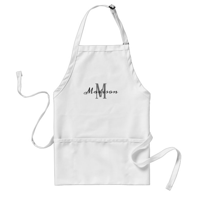 Tablier Script moderne Black Grey Monogramme Nom Femme (Devant)