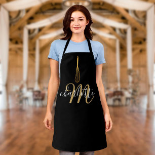 Tablier Script Monogramme Whisk Noir Et Or
