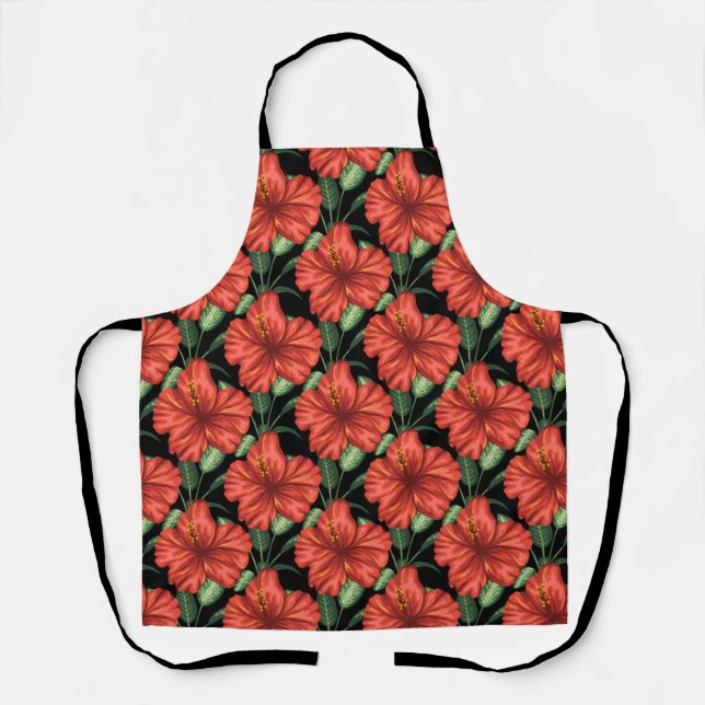 Tablier Seamless pattern Tropical red flowers green leaves (Recto)