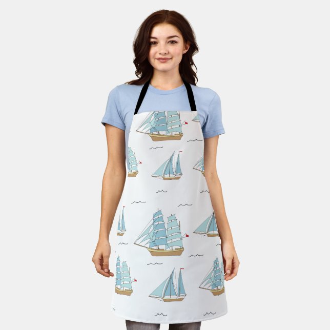 Tablier Seatime été Cute yachts avec voile (Porté)