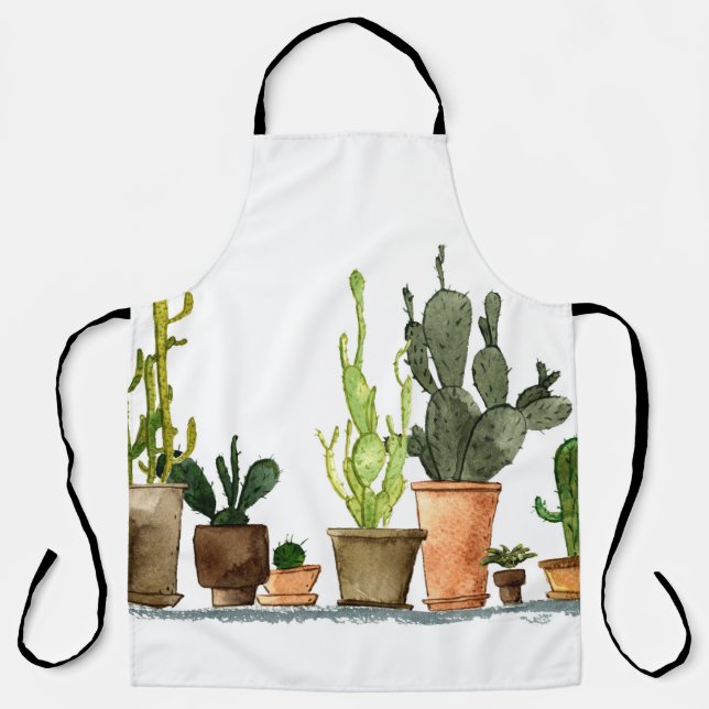 Tablier Sept cactus d'aquarelle vert dessinés à la main en (Recto)