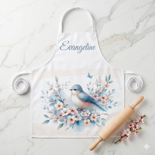 Tablier Sérénité Aquarelle Fleur de Merle Bleu