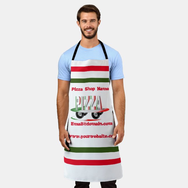 Tablier Service de pizza, vert rouge, personnalisé (Porté)