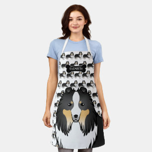 Tablier Sheltie de dessin animé tricolore avec os de chien
