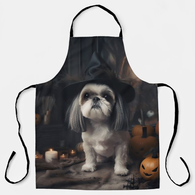 Tablier Shih Tzu Citrouilles Halloween effrayant (Recto)