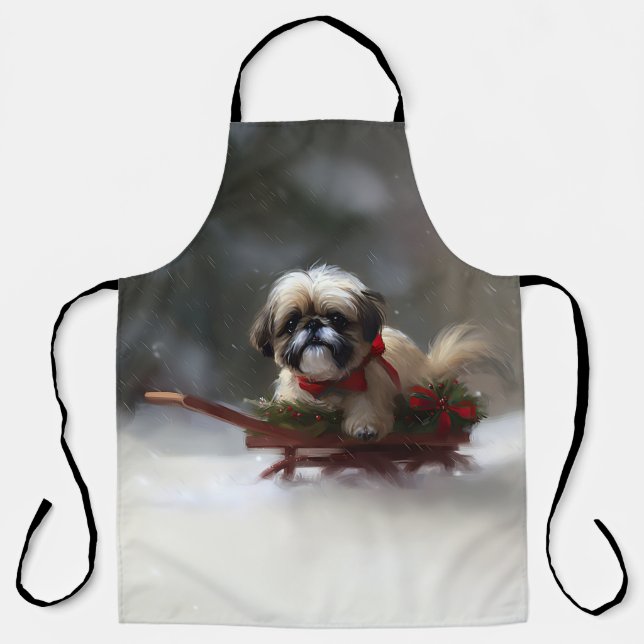 Tablier Shih Tzu hiver neige de Noël (Recto)