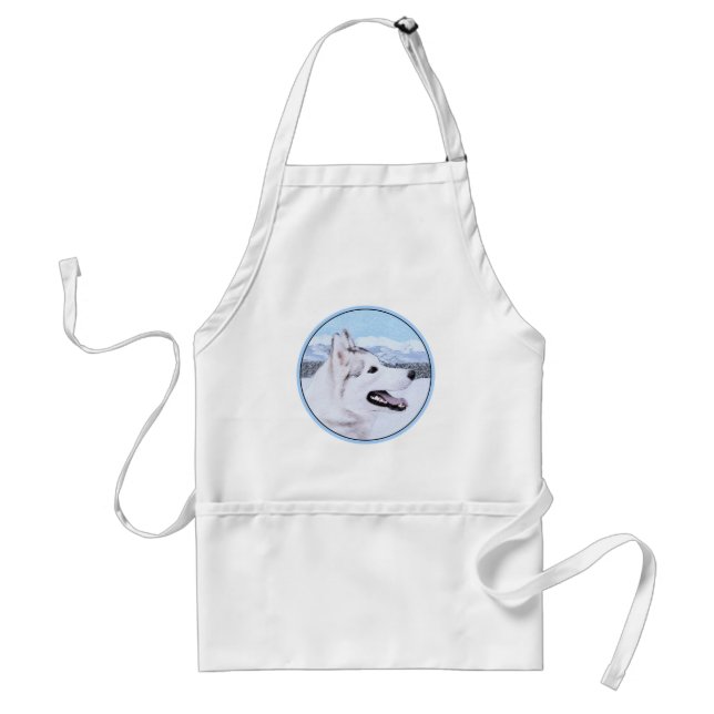 Tablier Sibérie Husky (argent et blanc) Peinture Chien Art (Devant)