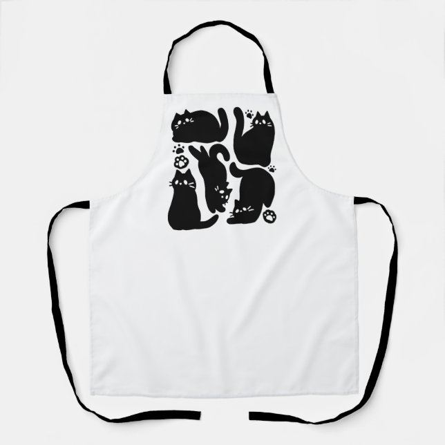 Tablier Silhouettes de chat noir - Design Feline mignon (Recto)