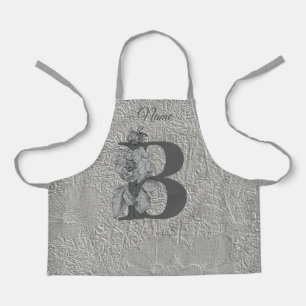 Tablier Silver Peony Elegant Monogramme Initial B Nom