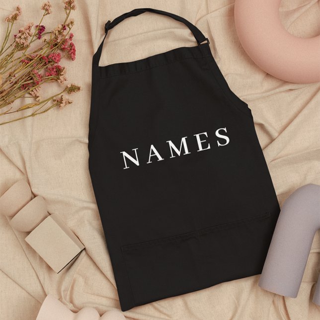 Tablier Simple Black Custom Ajouter Votre Nom Élégant (Créateur téléchargé)