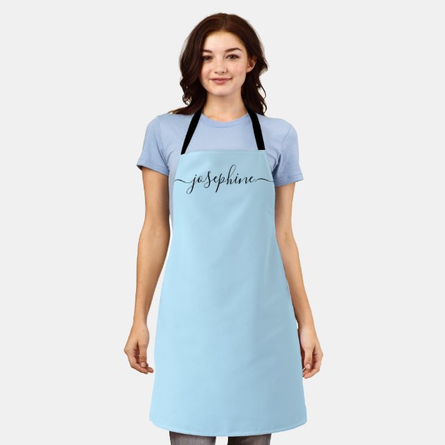 Tablier Simple Blue Chic Elegant Nom Script (Porté)