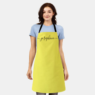 Tablier Simple Jaune noir Chic Élégant Nom Script Apron