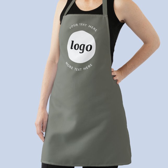 Tablier Simple Logo Texte Professionnel Promotionnel Sage  (Logo with custom text business promotional sage green apron)