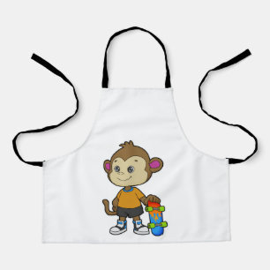 Tablier Singe comme patineur avec skateboard