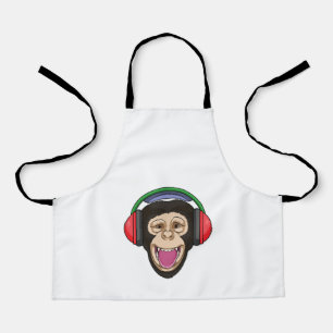 Tablier Singe dans la musique avec casque