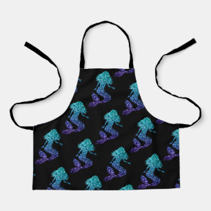 Tablier Sirène bleu aqua ombré motif paillettes noir