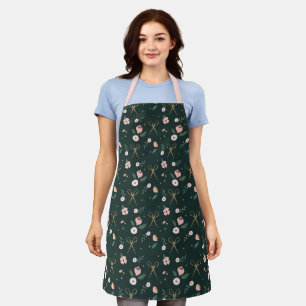 Tablier Sisseur Vintage d'or féminin Floral Patten Green