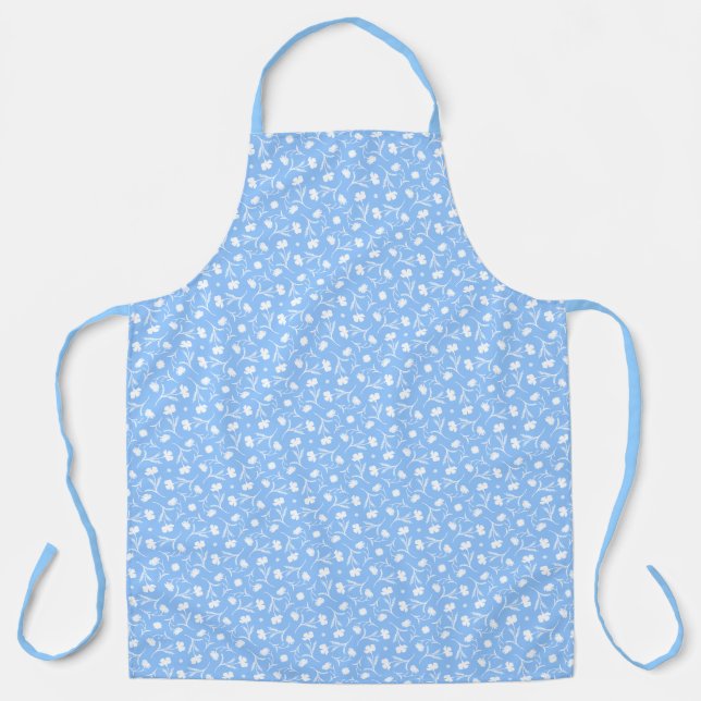 Tablier Sky Blue White Liberty motif floral élégant (Recto)