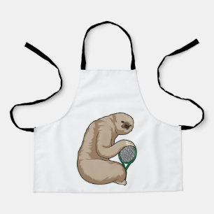 Tablier Sloth at Tennis with Tennis racket