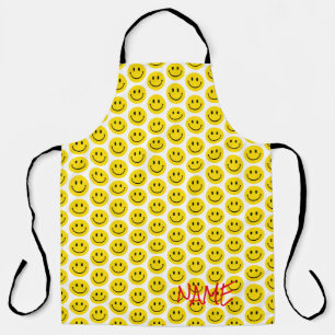 Tablier Smile Face Jaune Noir Blanc Joyeux Nom Personnalis
