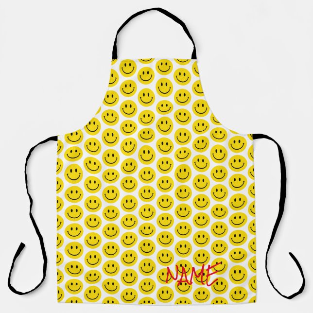 Tablier Smile Face Jaune Noir Blanc Joyeux Nom Personnalis (Recto)