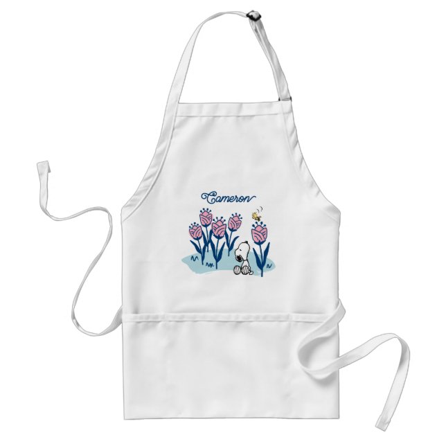 Tablier Snoopy d'arachides et Fleur de bois | Ajouter Votr (Devant)