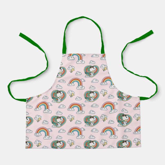 Tablier Snoopy & Woodstock Rainbow Heart Motif (Recto)