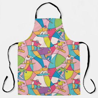 Tablier snowboarders colorés : motif vintage sans soudure.