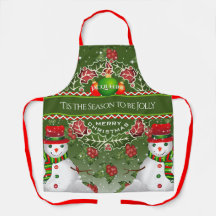 Snowman avec baies Holly et VOTRE NOM sur VERT