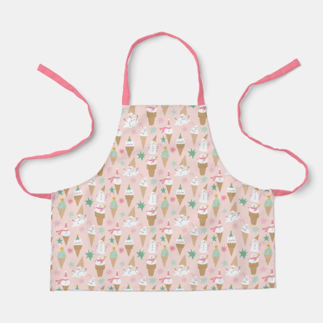 Tablier Snowman Crème glacée cônes Noël Motif (Recto)