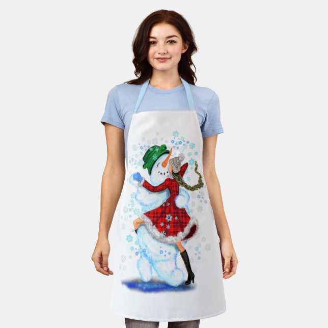 Tablier Snowman et danseuses de Noël Funny Apron (Porté)