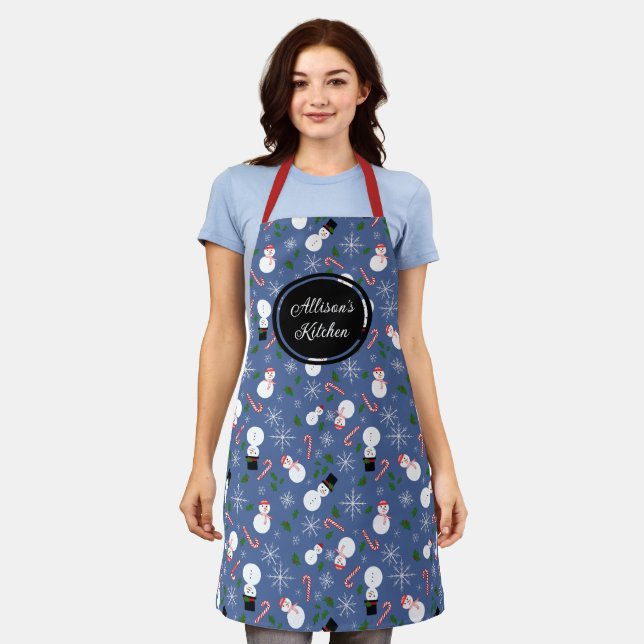 Tablier Snowman Snowflake hiver Personnalisé Noël Apron (Porté)