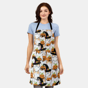 Tablier Sorcière de chat mignonne tenant Bumkin Halloween