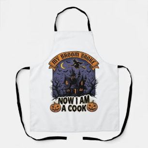 Tablier Sorcière de Halloween Cuisine Pun_1 balai cassé