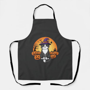 Tablier Sorcière d'Halloween Chat Citrouille Lune Concepti