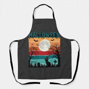 Tablier Sorcière d'Halloween Chat Toile d'Araignée Lune Ci