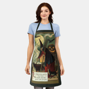 Tablier Sorcière Halloween Vintage remuant un chaudron mag