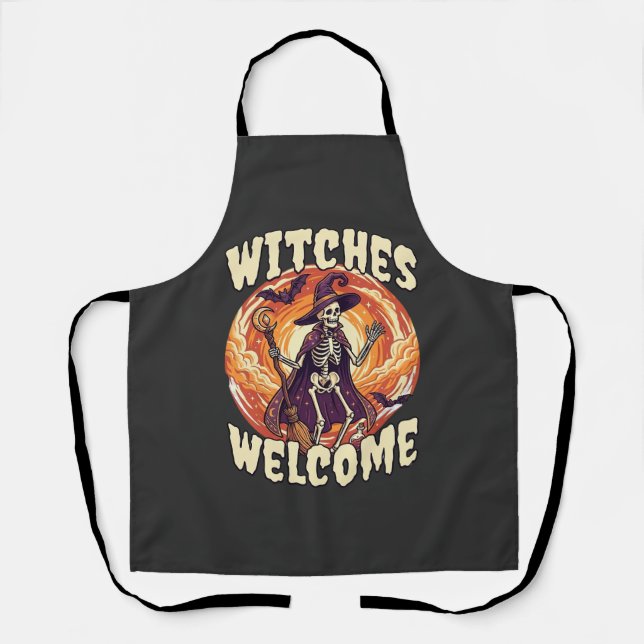 Tablier Sorcières Bienvenue Halloween Squelette Sorcière B (Recto)