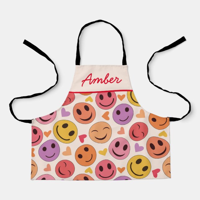 Tablier Sourire des visages heureux avec les coeurs filles (Recto)