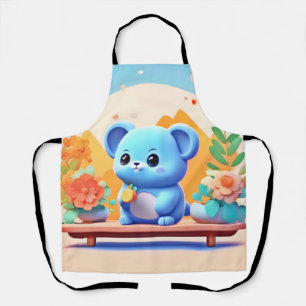 Tablier Souris bleu mignonne avec fleurs