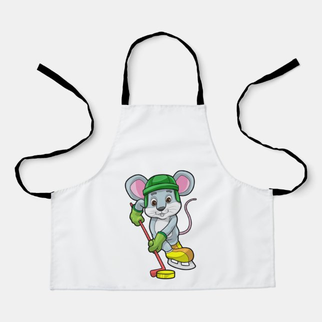 Tablier Souris de hockey sur glace avec bâton de hockey (Recto)