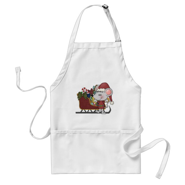 Tablier Souris de Père Noël avec le traîneau (Devant)