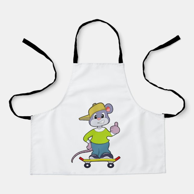 Tablier Souris en skate avec skateboard (Recto)