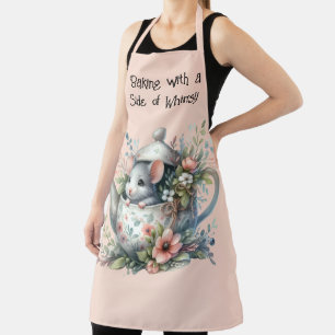 Tablier Souris mignonne en théière florale Illustration
