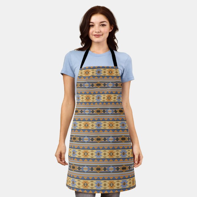 Tablier Southwest Design Gold Blue Grey Tribal Motif (Porté)